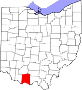 Map of Ohio highlighting Adams County